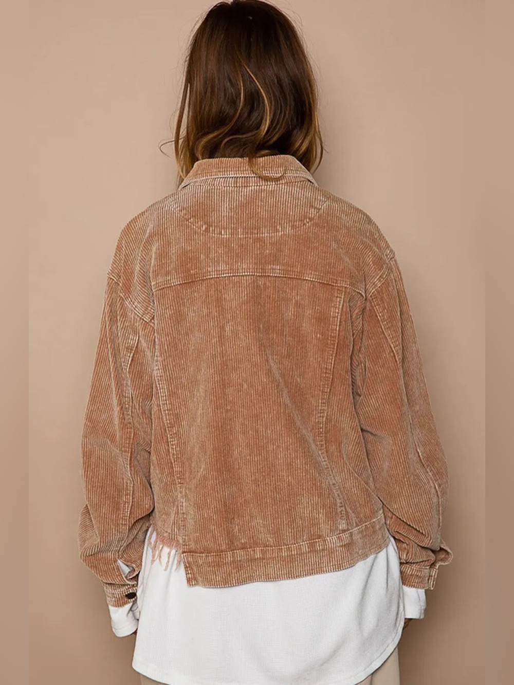 POL Clothing Love You a Latte Jacket - Cozy Corduroy Trucker Style in Teddy Bear - Picture 6 of 7